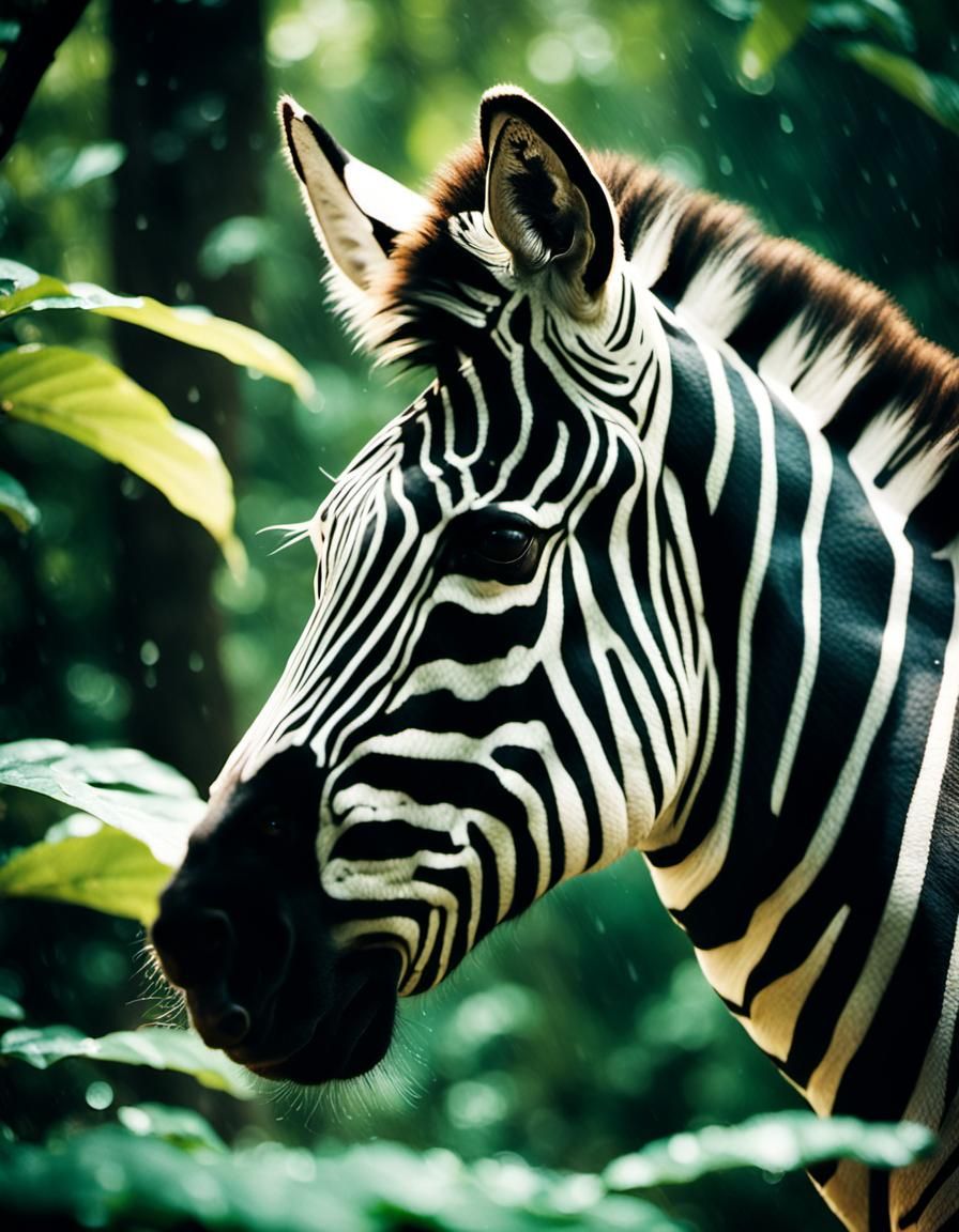 Zebra in Rainforest: Vintage Analogue Photography