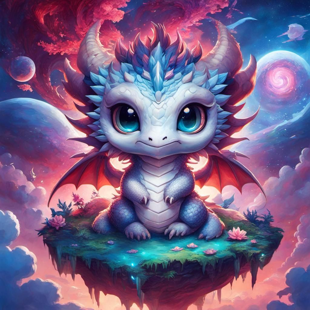 Chibi Dragon on Floating Island: Anime Style