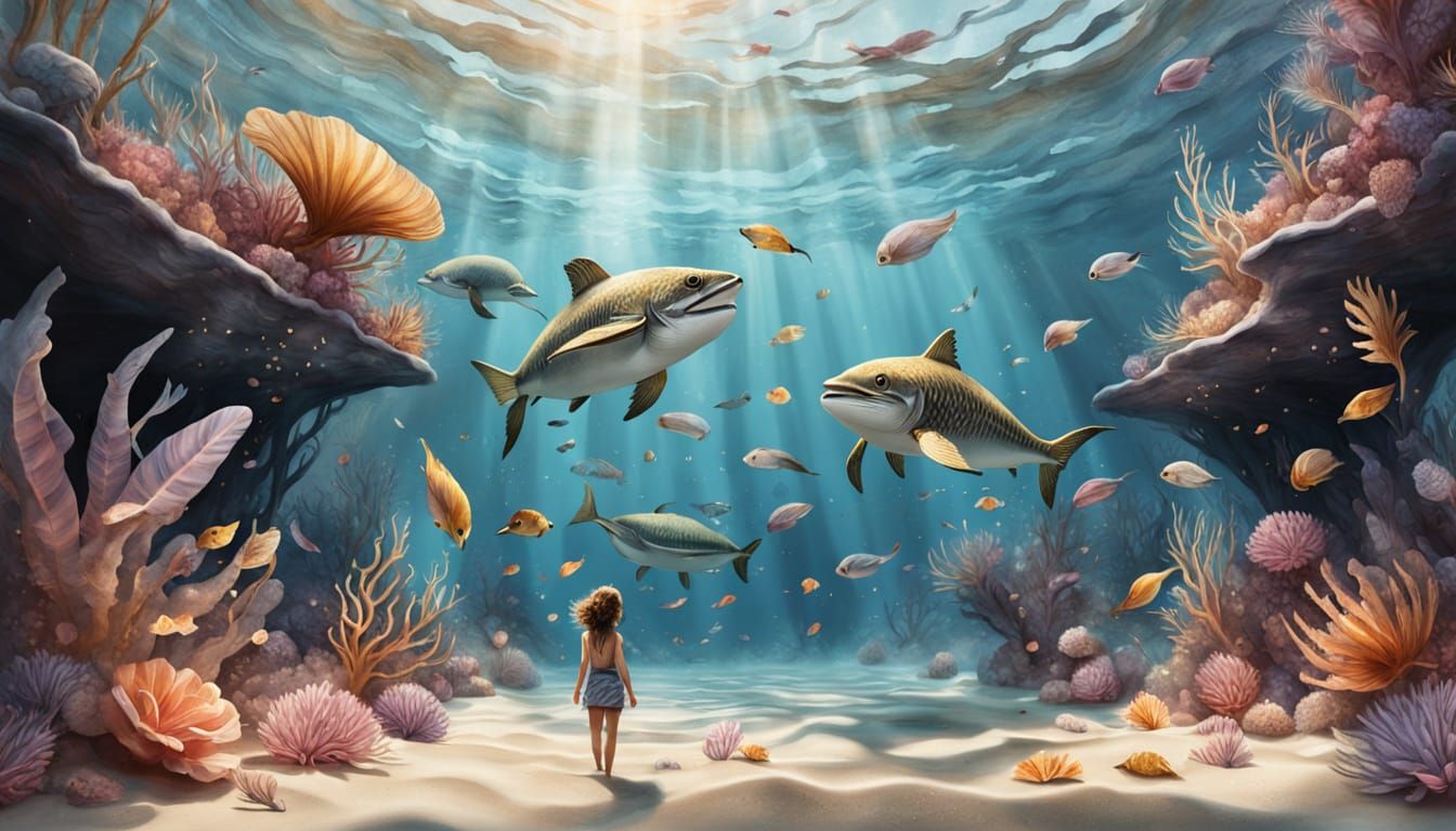 Dreamlike Sea Creatures in Watercolor Fantasy Illustration