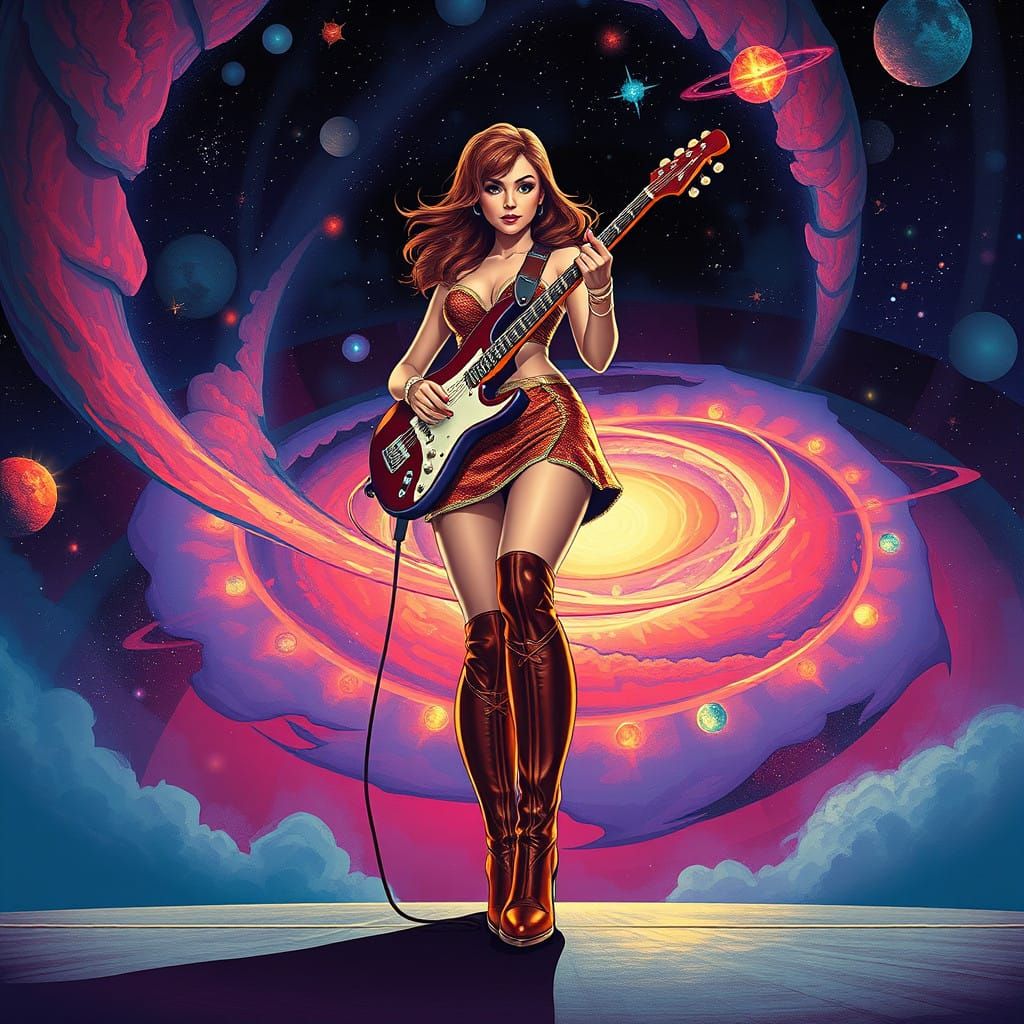 Cosmic Goddess Rockstar in Futuristic Stage Performance
