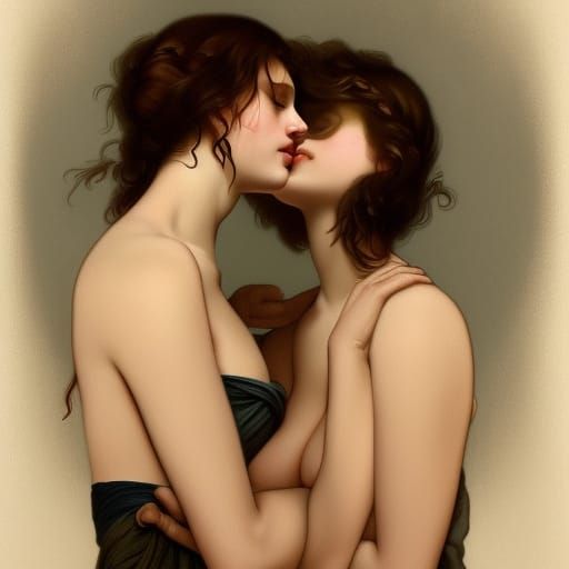 Two Women Kissing in Classical Style
