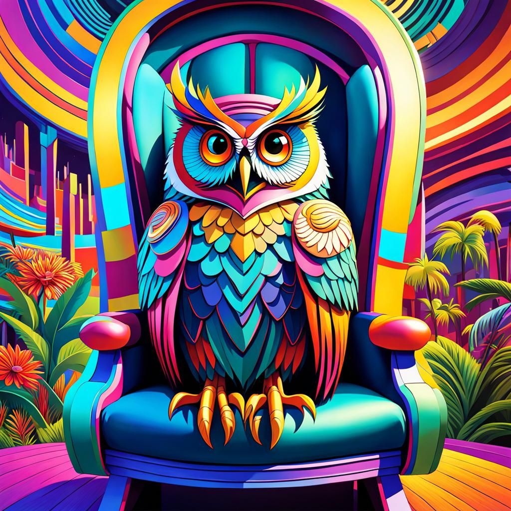 Whimsical Owl in Rocking Chair, Rackham Illustration