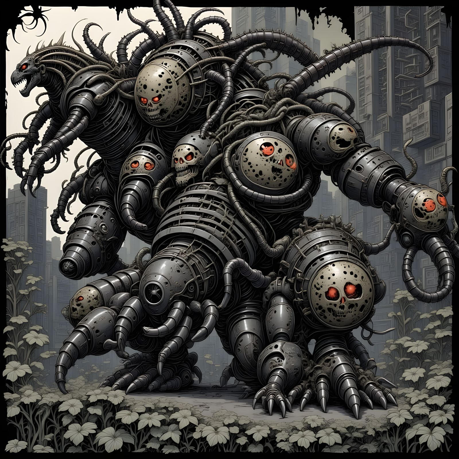 Demonic Mecha-Centaur in Giger-esque Ruined Spacescape