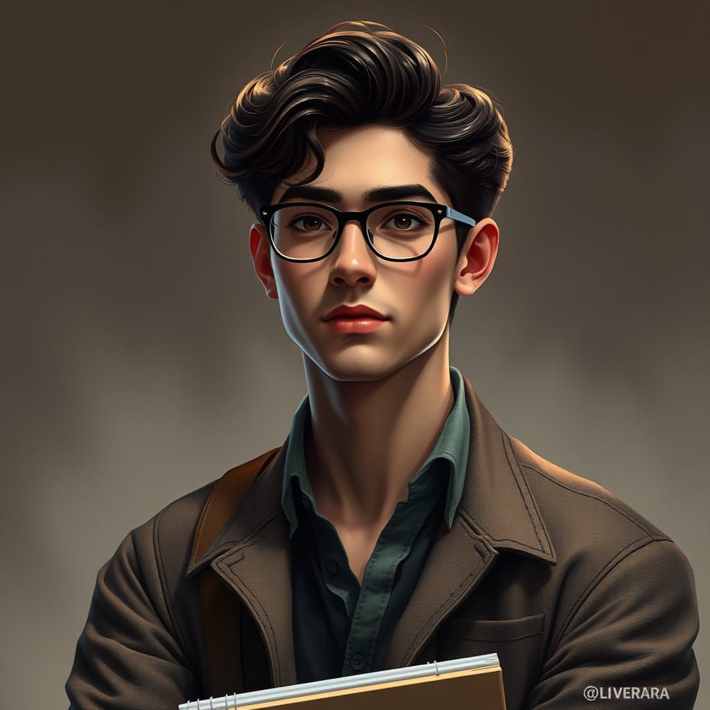 Detailed Portrait of a Man with Sketchpad in Ornate Style