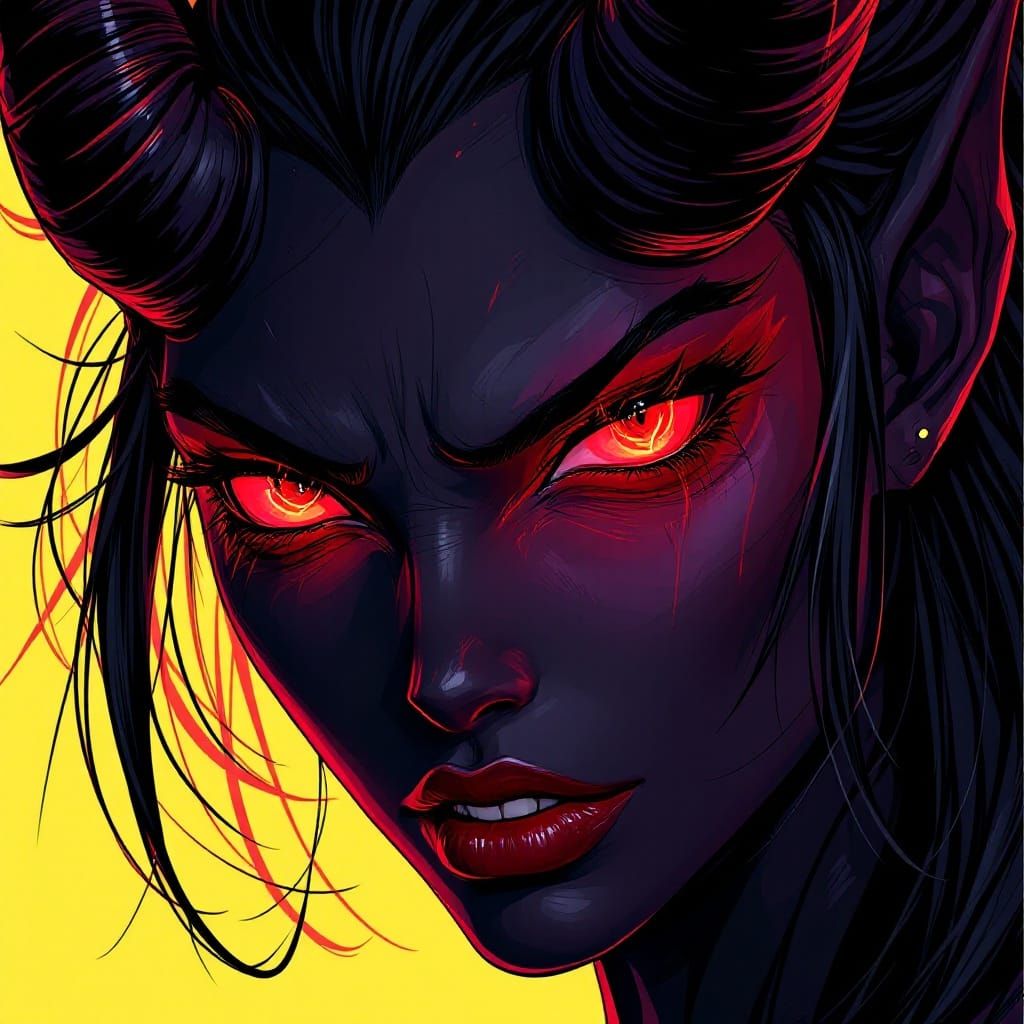 Striking Demoness Portrait in Manga Style