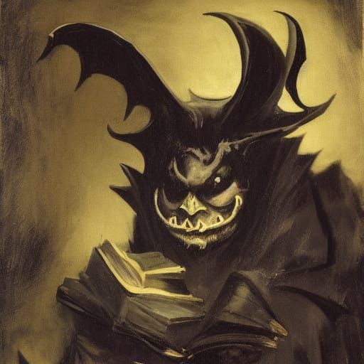 Ominous Figure Reading in Dark Romantic Expressionism