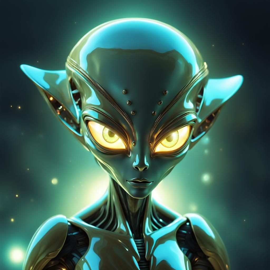 Curvy Gold Alien in Golden Atmosphere