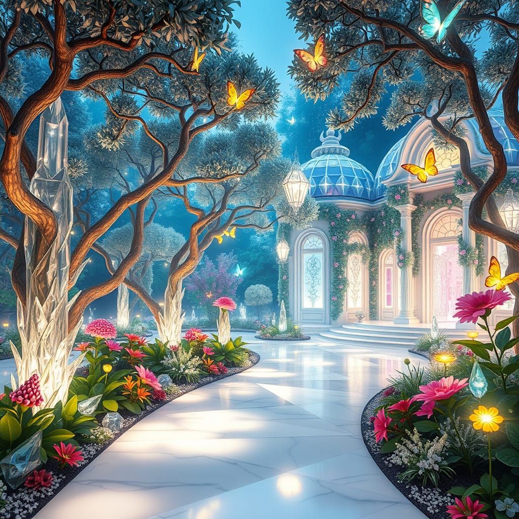 Diamond Crystal Botanical Garden in Dreamlike Style