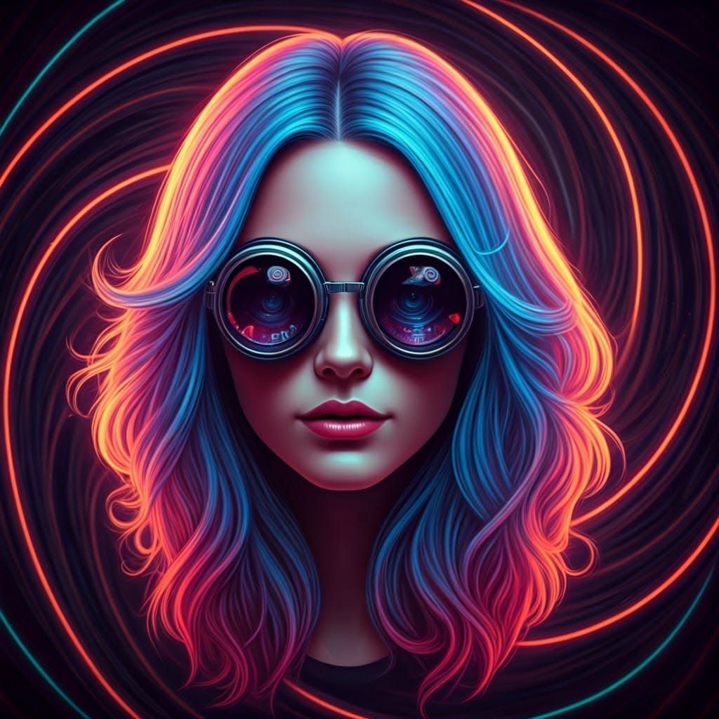 Neon Woman in Psychedelic Synthwave Dreamscape
