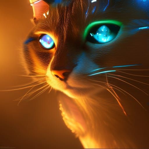 Detailed Robotic Cat in Fantasy Concept Art
