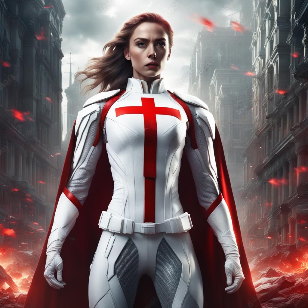 Epic Digital Superheroine in Red Cross Suit