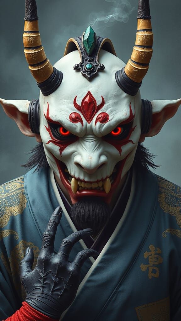 Menacing Oni Portrait in Japanese Art Style