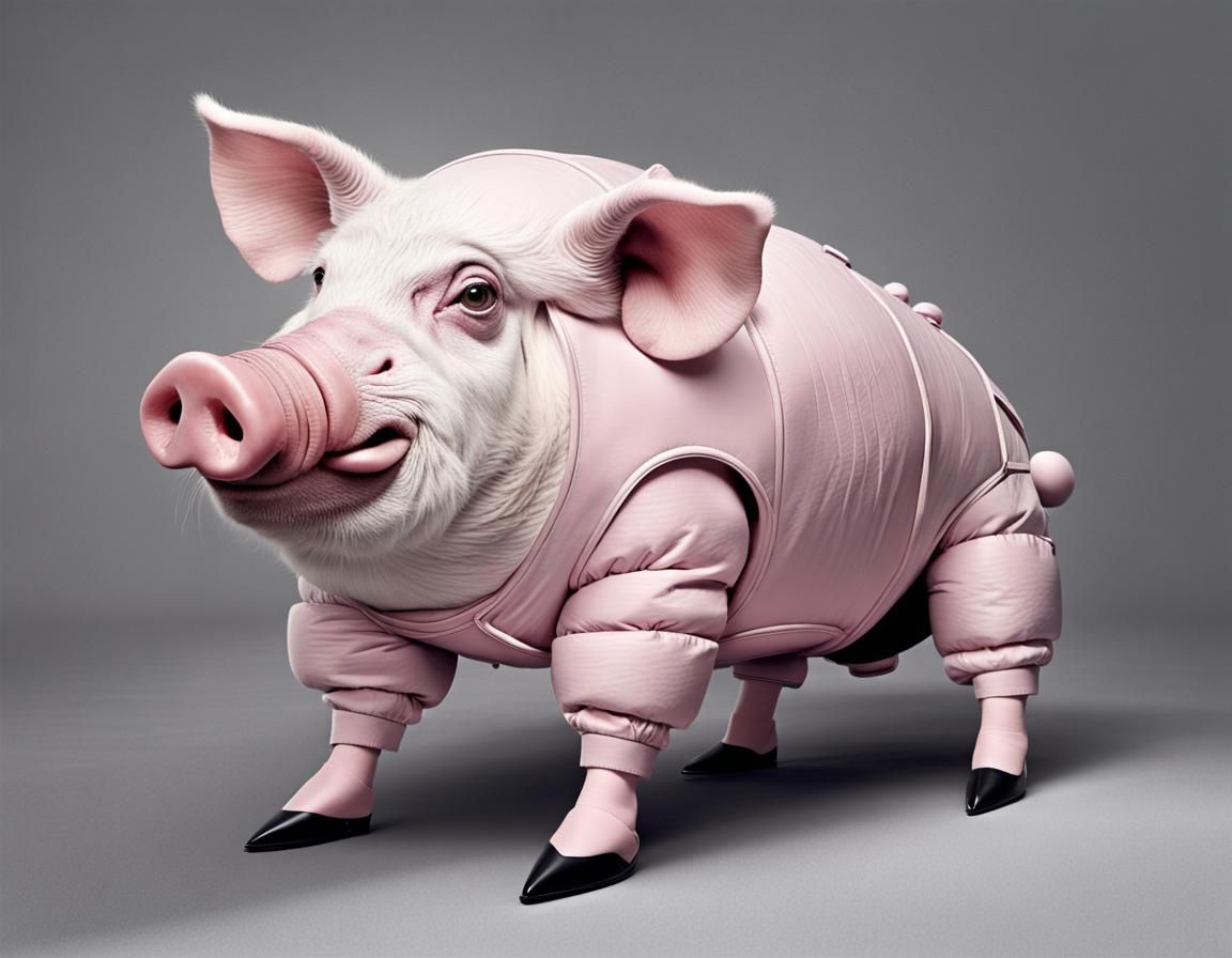 Fashionable Swine in Balenciaga Style