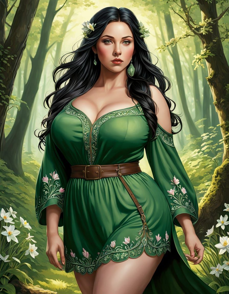 Stunning Plus Size Elf Woman Blooms in Spring Forest