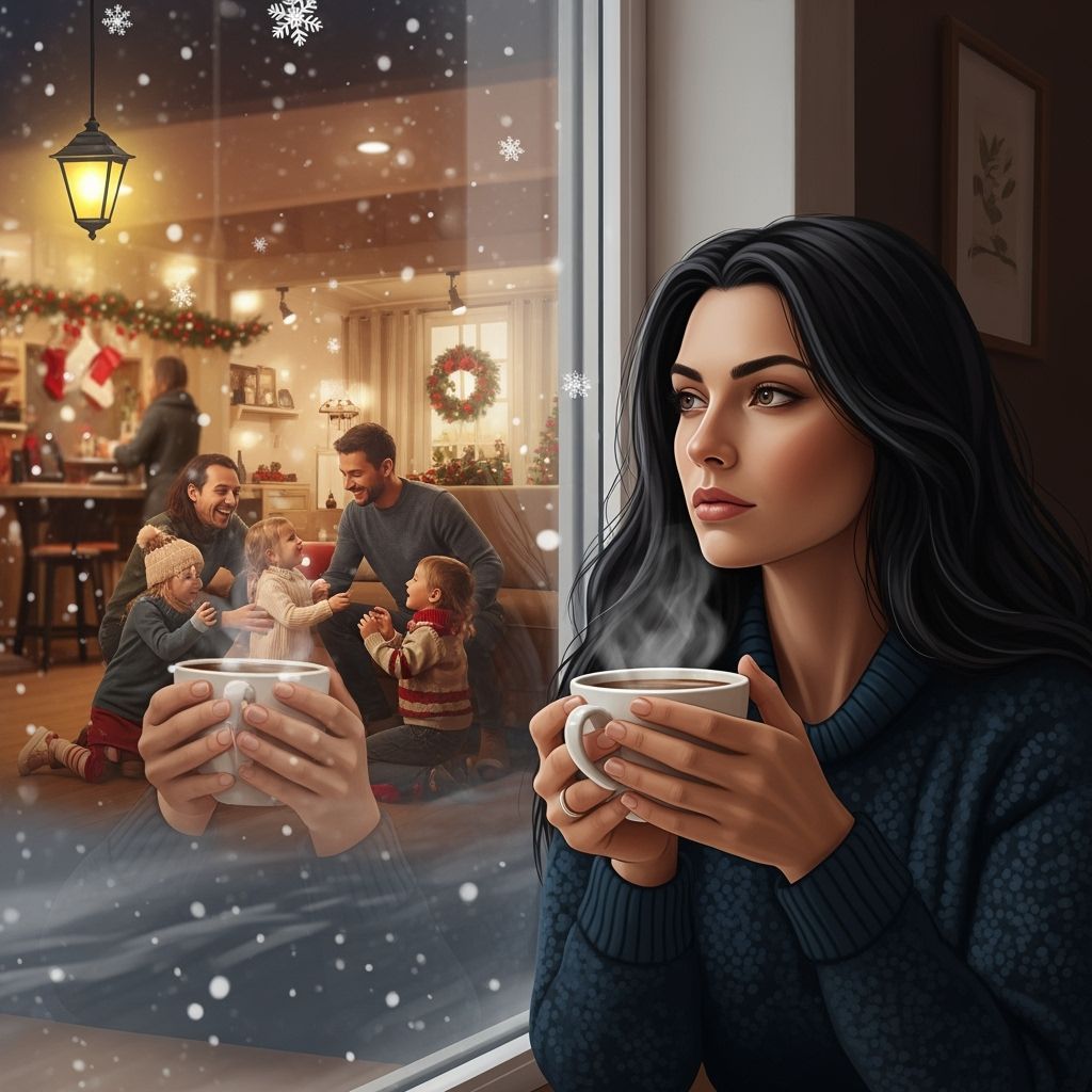 Cafe Woman Reminiscing on Snowy Night