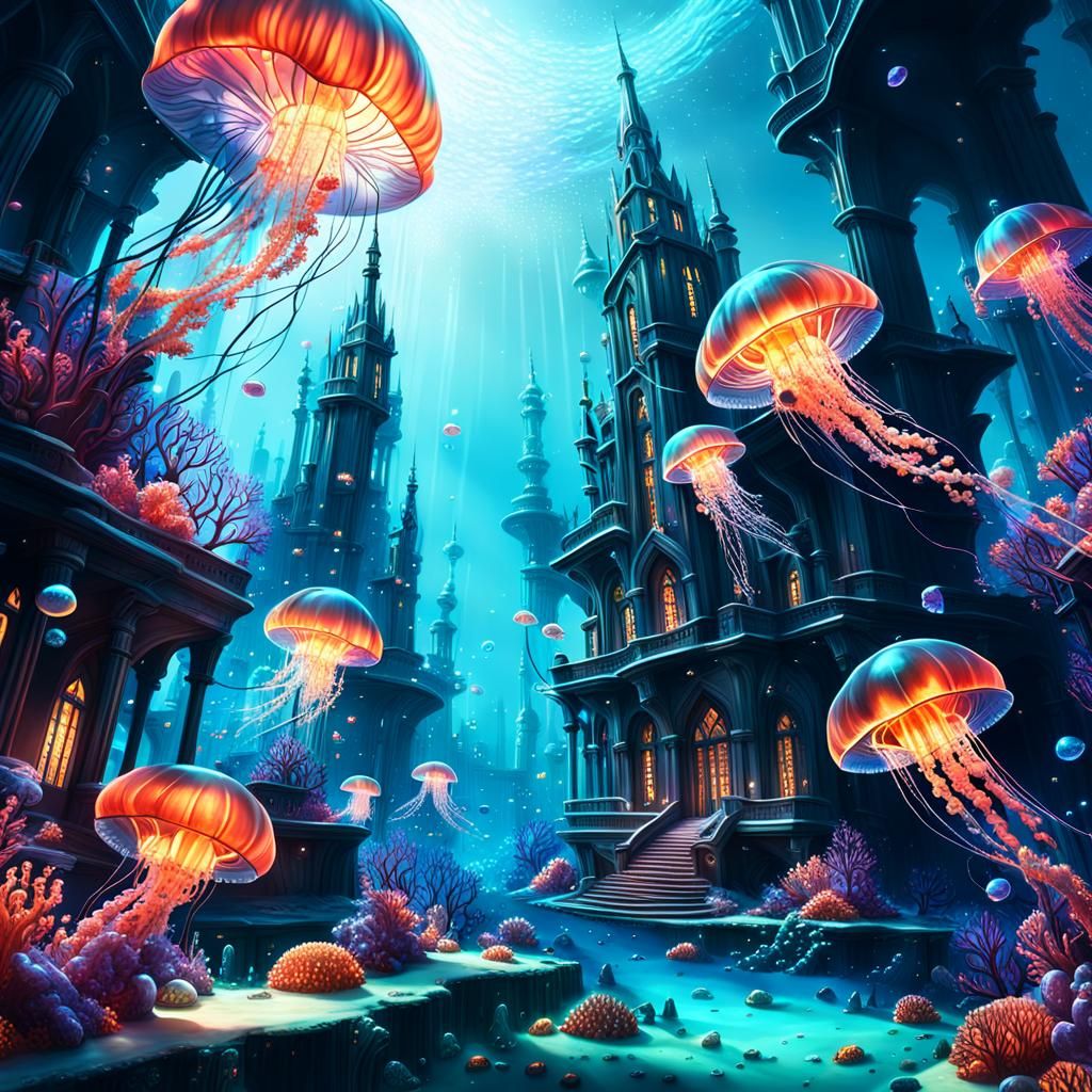 Iridescent Underwater City: Fantasy Concept Art