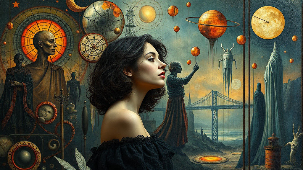 Surreal Dystopian Woman in Dreamlike Landscape