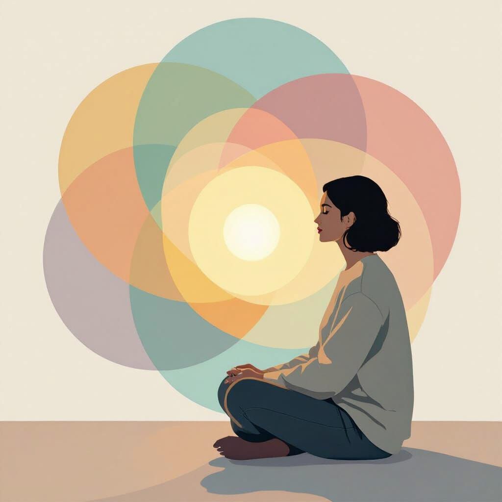 Contemplative Figure in Abstract Translucent Composition