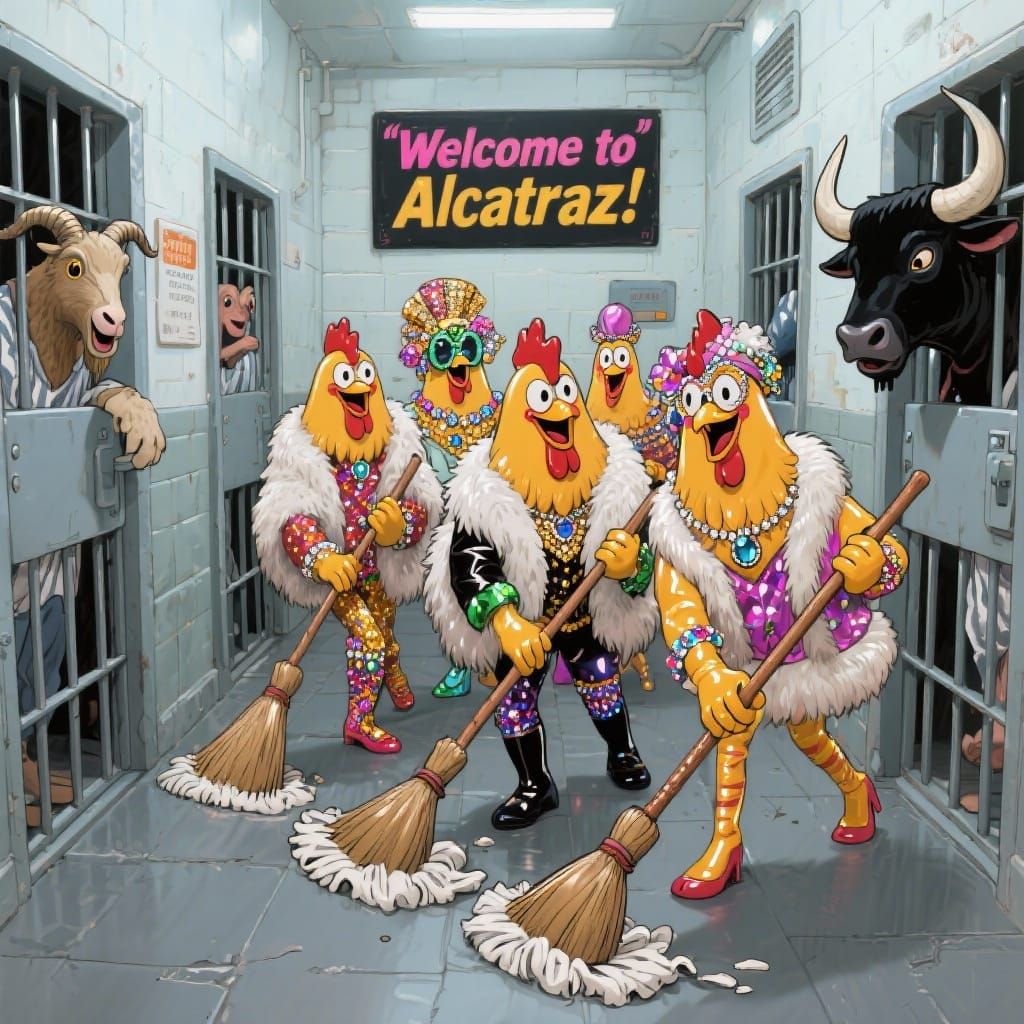 Joyful Rubber Chickens Clean Surreal Alcatraz Prison