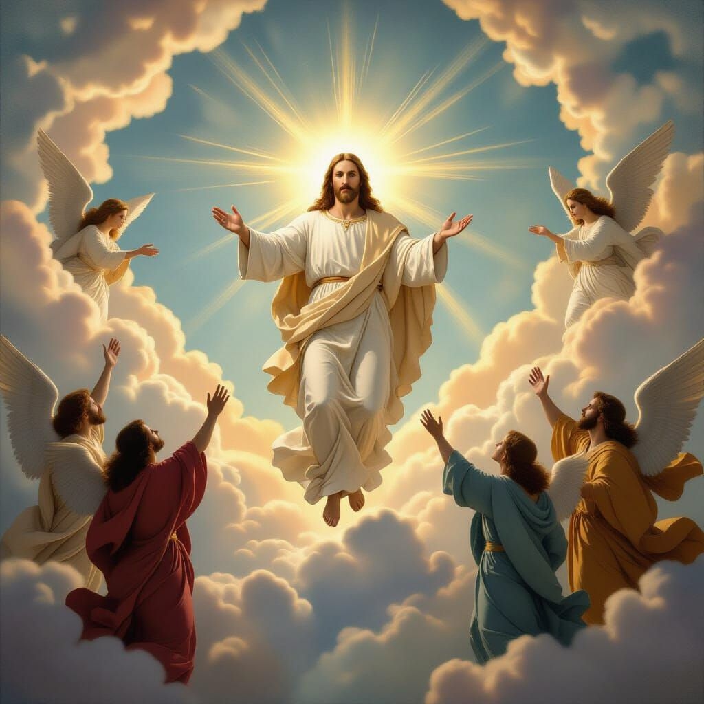 Jesus Ascends to Heaven with Angels in Renaissance Style