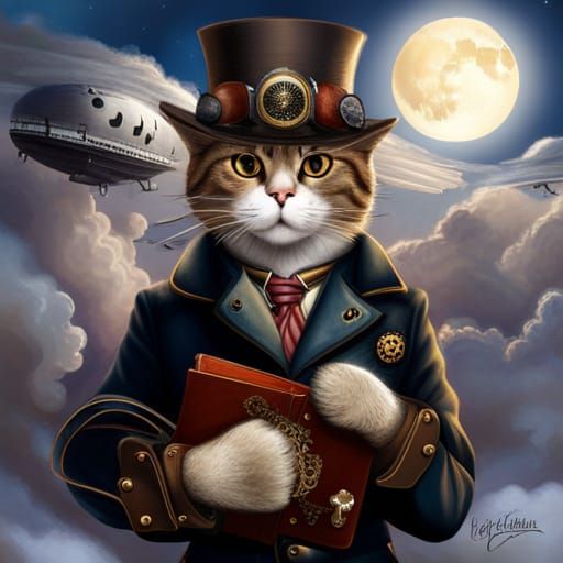 Steampunk Cat Airship Captain in Earth Tones