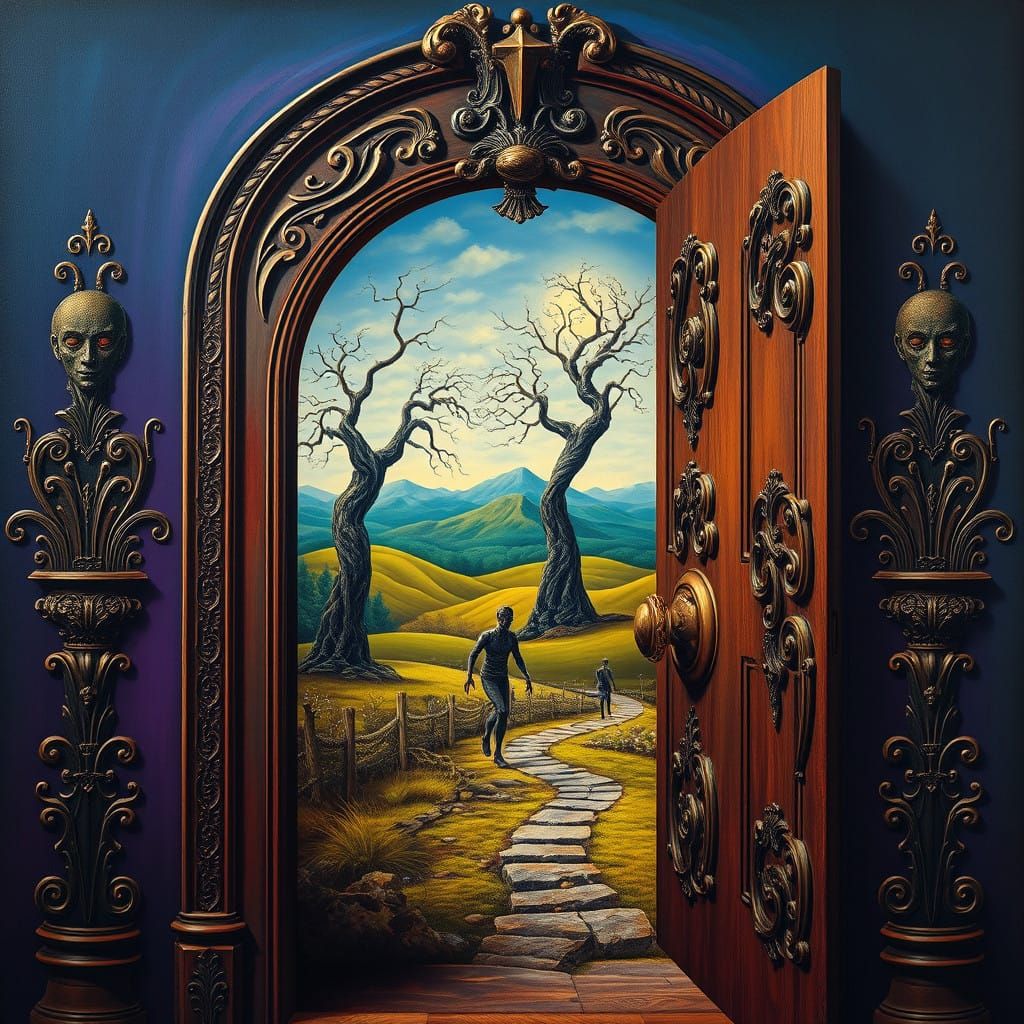 Surreal Victorian Mansion Doorway in Dreamlike Melting Style