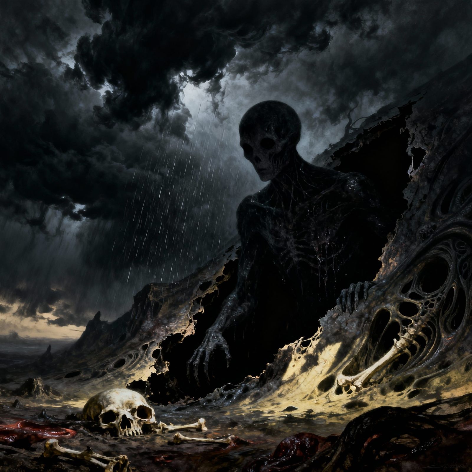 Shadowy Figure Emerges from Stormy Rift