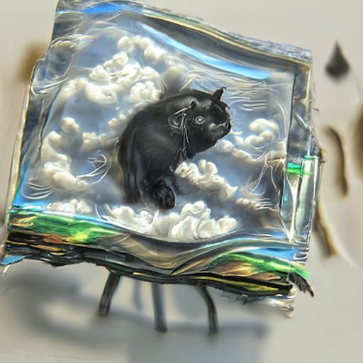 Surreal Black Cat in Glass Slide, Renaissance Style