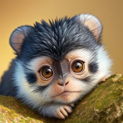 Watercolor Marmoset Baby Close-Up in Natural Light