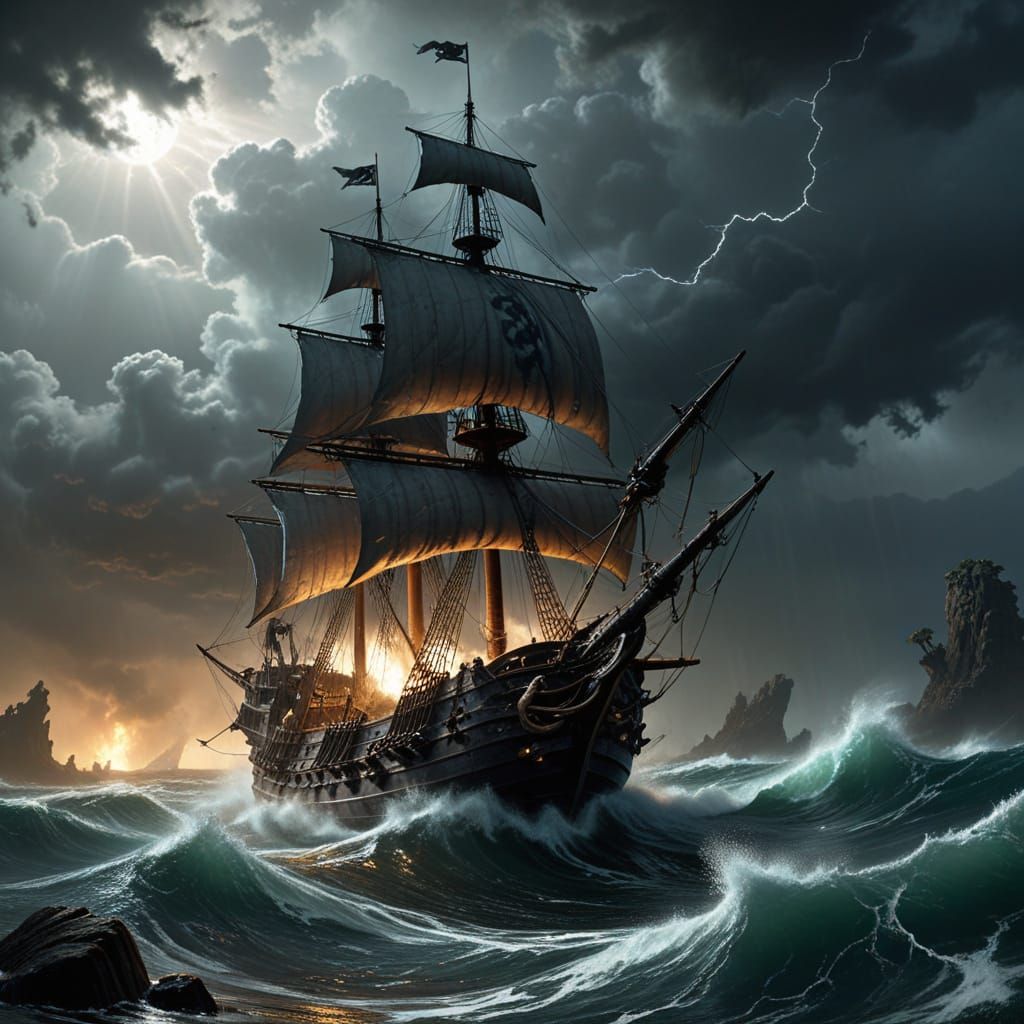 Kraken Attack on Pirate Ship: Digital Matte Painting
