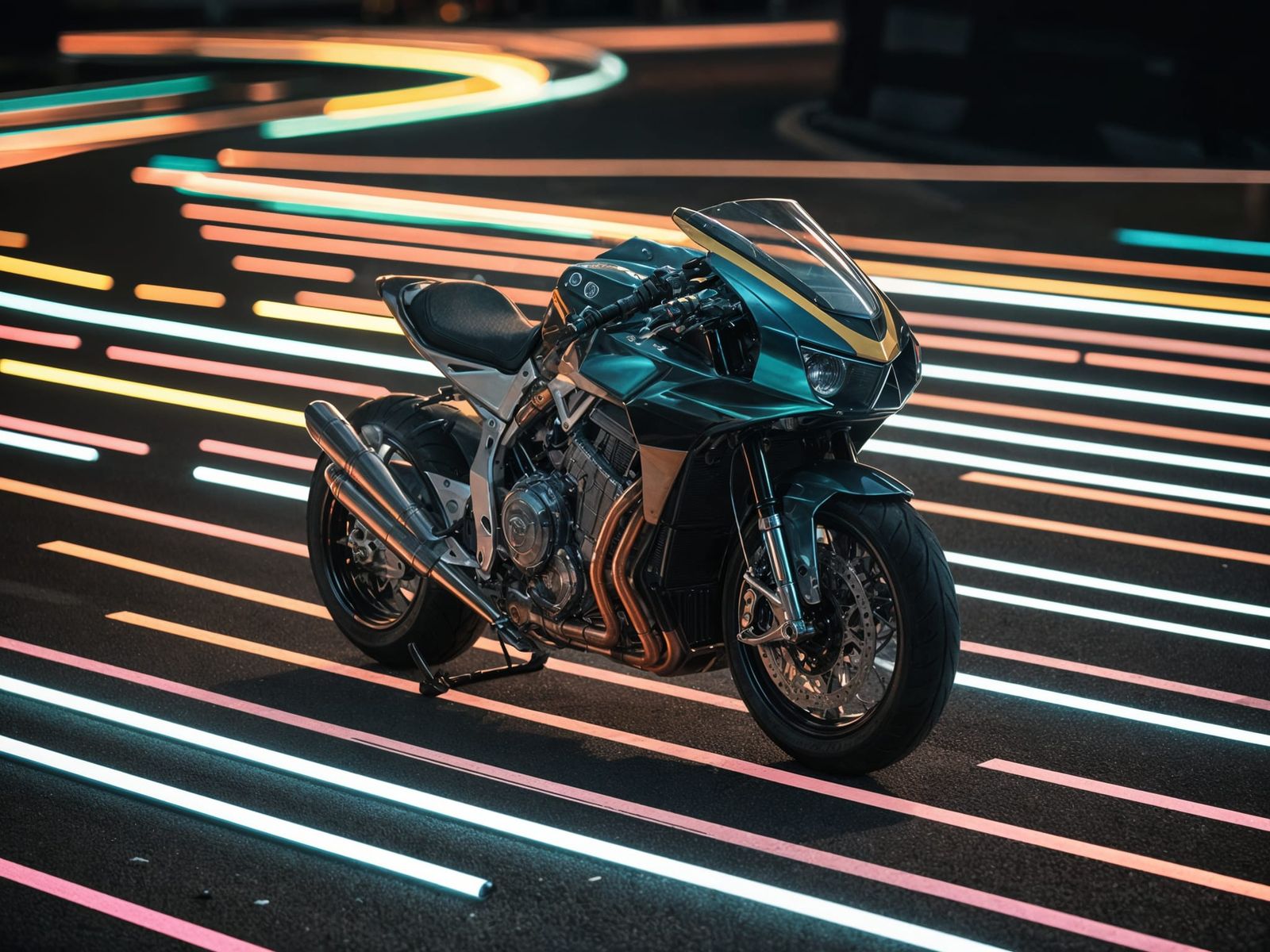 Cyberpunk Motorcycle on Neon Road