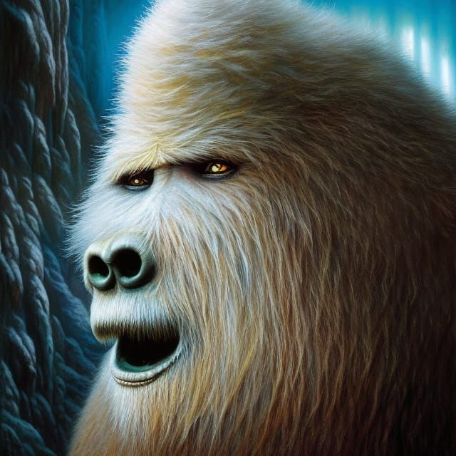 Hyperdetailed Albino Yeti: A Digital Watercolour Illustratio...