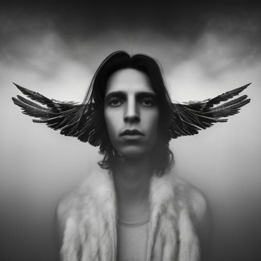Surreal Winged Man Portrait in Infrared Photography