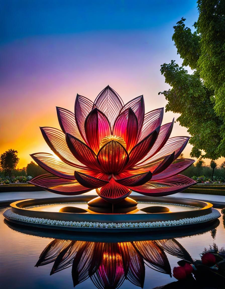 Metallic Flower Sculpture in Filigree Line Art