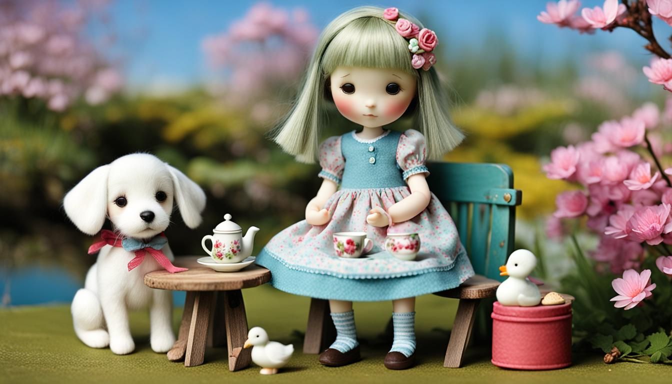 Charming Gorjuss Doll Tea Party in Sunny Garden