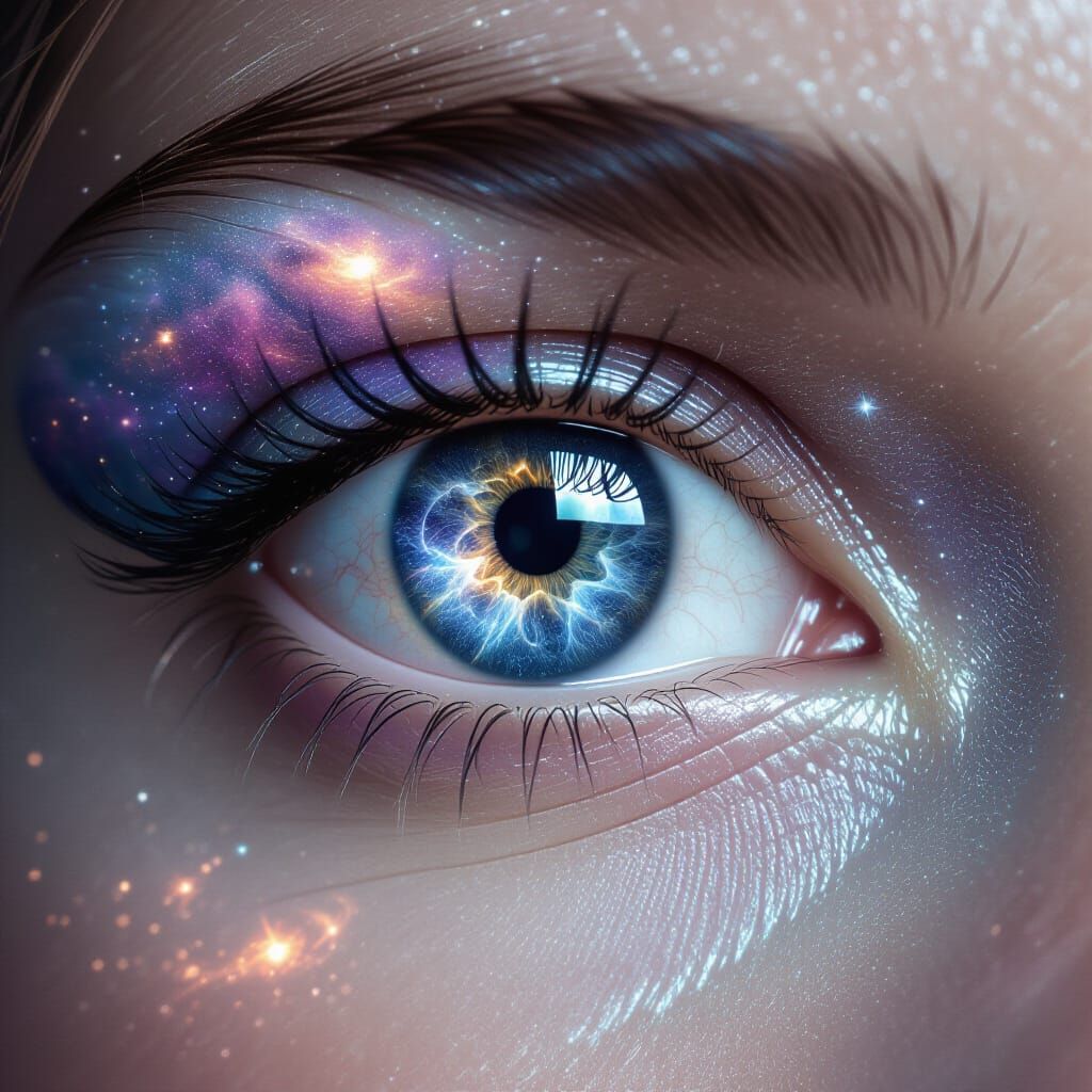 Human Eye Reflecting Galaxy in Digital Matte Painting Style