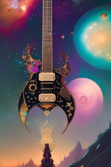 Cosmic Steampunk Guitar Made of Stars