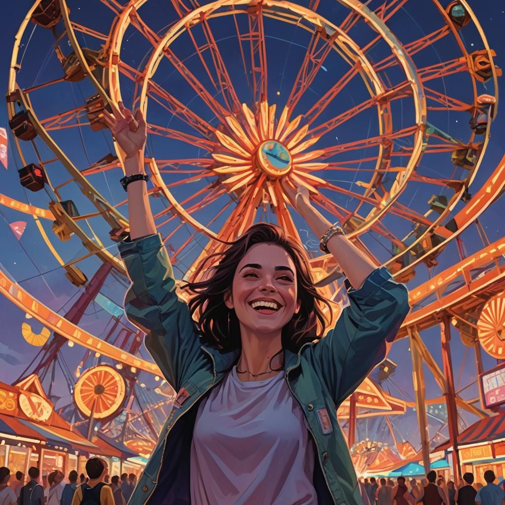 Teenage Girl's Exhilaration at Twilight Carnival