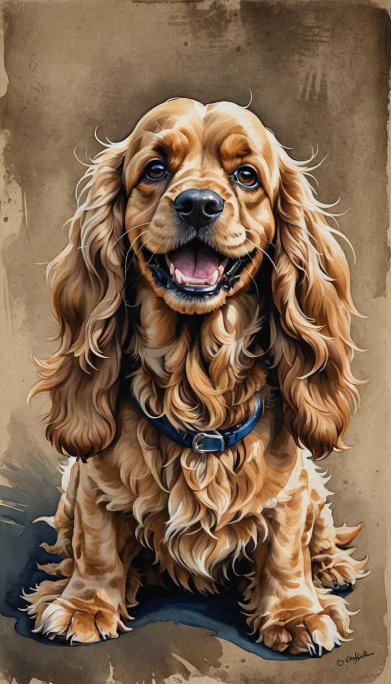 Cheerful Golden Cocker Spaniel: Whimsical 3D Digital Art