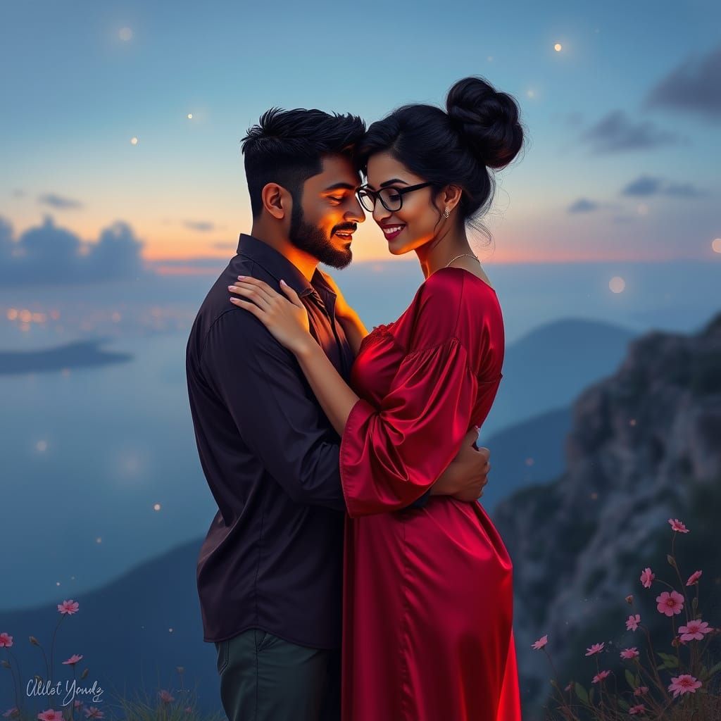 South Asian Couple in Romantic Twilight Scene