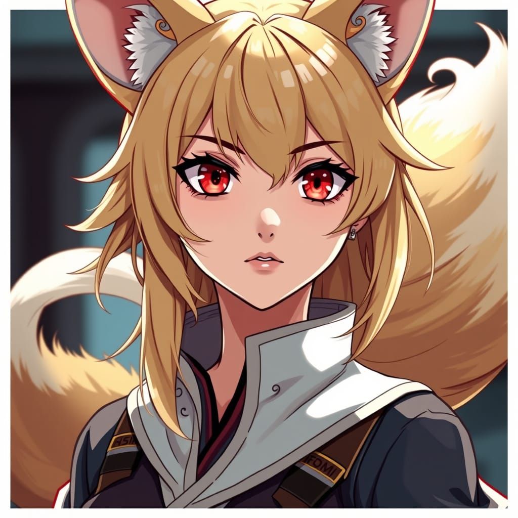 Anime Kitsune Adventurer with Red Eyes and Blonde Hair in Gh...