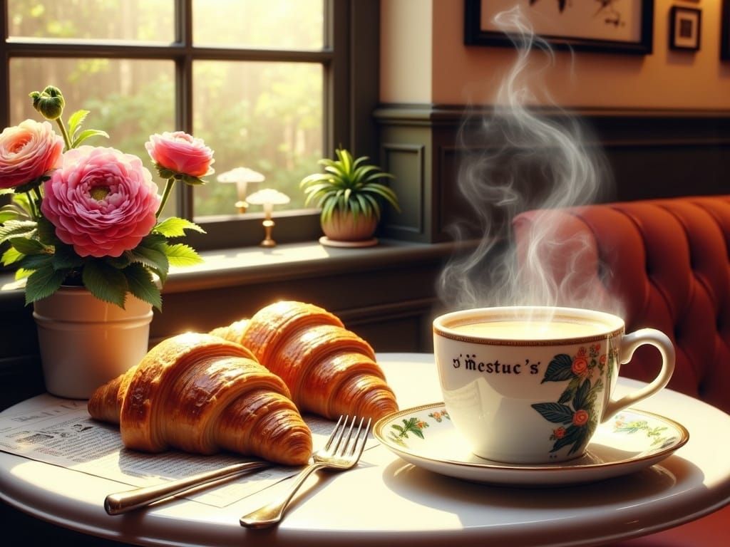 Warm French Café Scene in Pencil Sketch Style