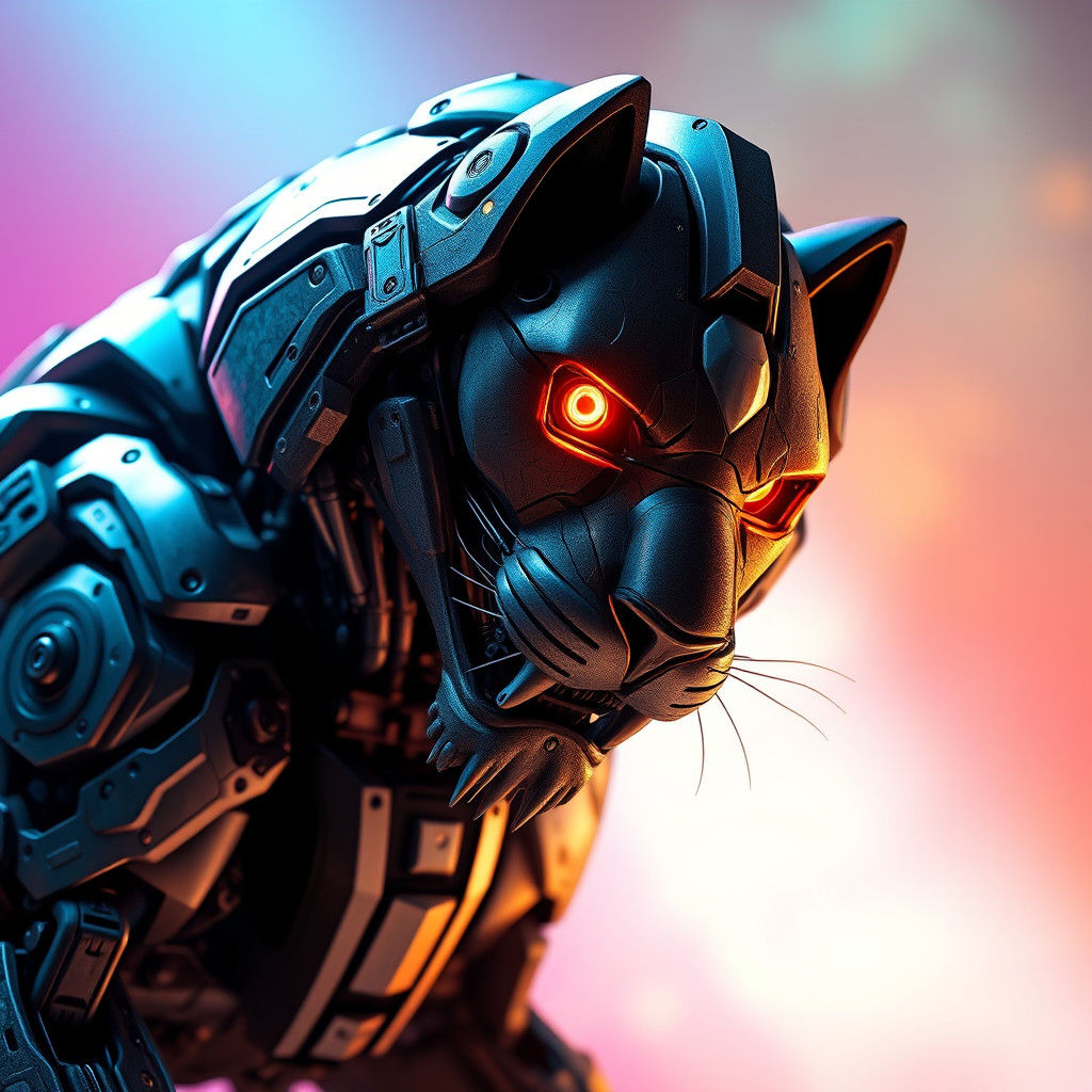 Hyperrealistic 3D Mecha Lion with Piercing Eyes