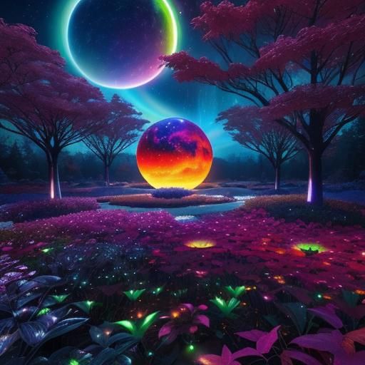 Sci-Fi Alien Zen Garden Under Cosmic Sky