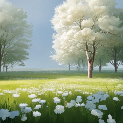 White Floral Field in Watercolor Art