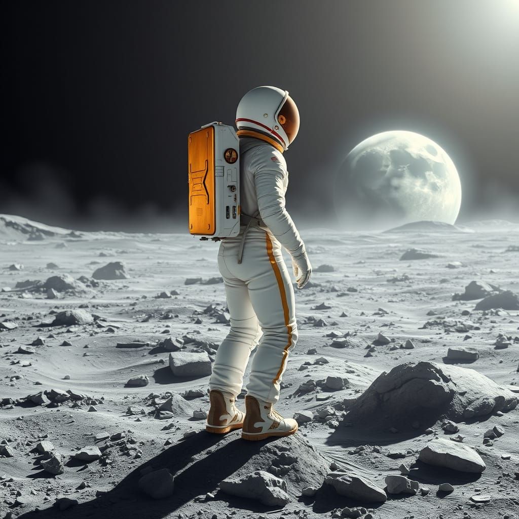 Astronaut on Futuristic Moon Landscape