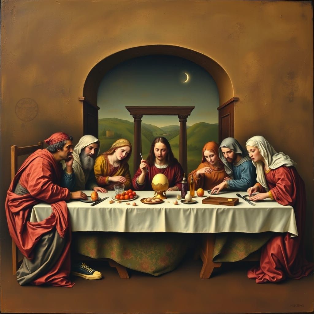 Surrealistic Masterpiece of Eggs and Sneakers in Renaissance...