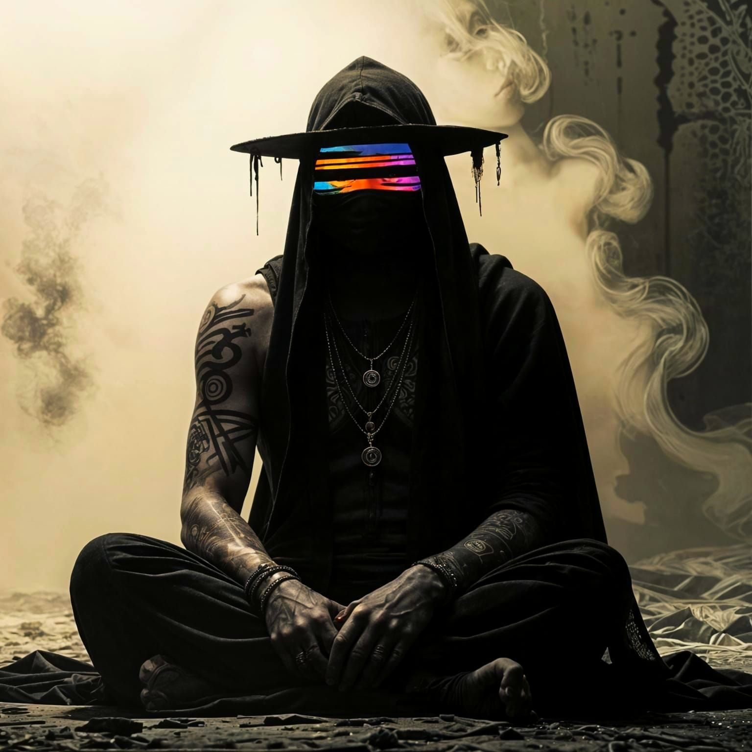 Blindfolded God of Censorship in Grungy Sci-Fi Realm