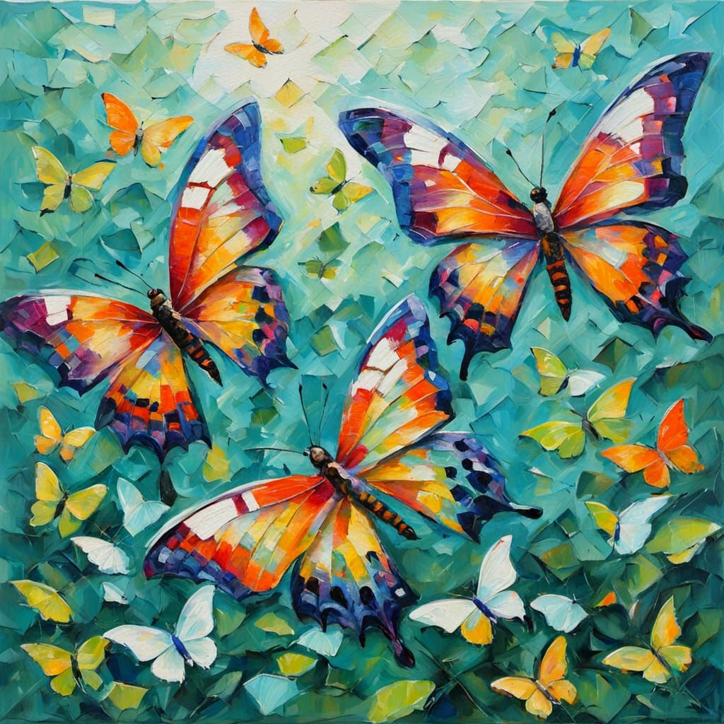 Vibrant Butterflies Dance in Neo-Impressionist Harmony
