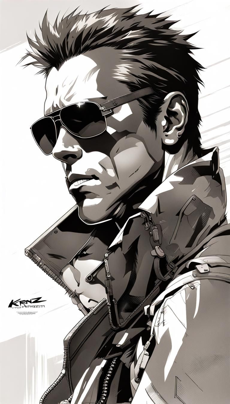 Terminator in Manga Style with Aviator Sunglasses